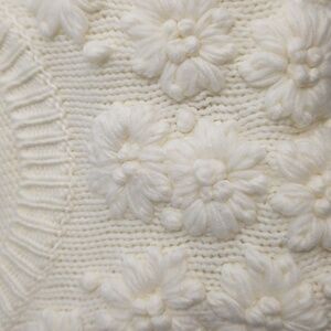 Stellah Cream Crew Neck Sweater with Textured 3d Floral Design Size L